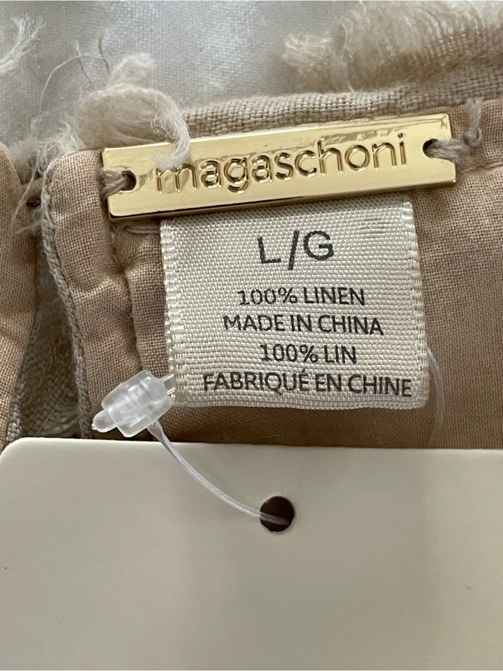 Magaschoni Pure Linen Cropped Short Sleeve Crew Neck Lined Shirt Top Tan NWT